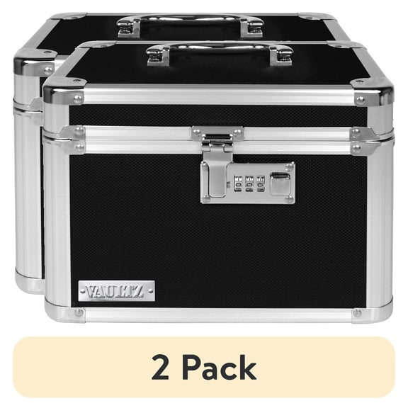 (2 pack) Vaultz Combo Lock Storage Box, Medium Density Fiberboard, 10” x 7.25” x 7.75”, Black