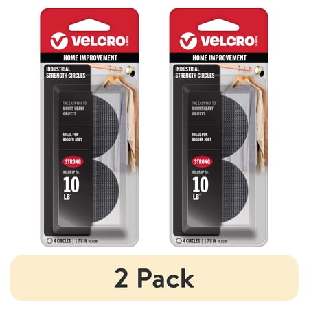(2 pack) VELCRO Brand Industrial Strength | Indoor & Outdoor Use | Superior Holding Power on on Smooth Surfaces | Size, 1 7/8in, Coins 4 Sets