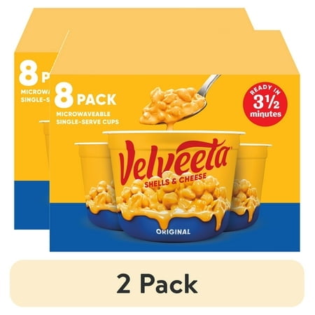 (2 pack) Velveeta Original Mac N Cheese Easy Microwaveable Dinner, 8 ct Pack, 2.39 oz Cups, Shelf-Stable