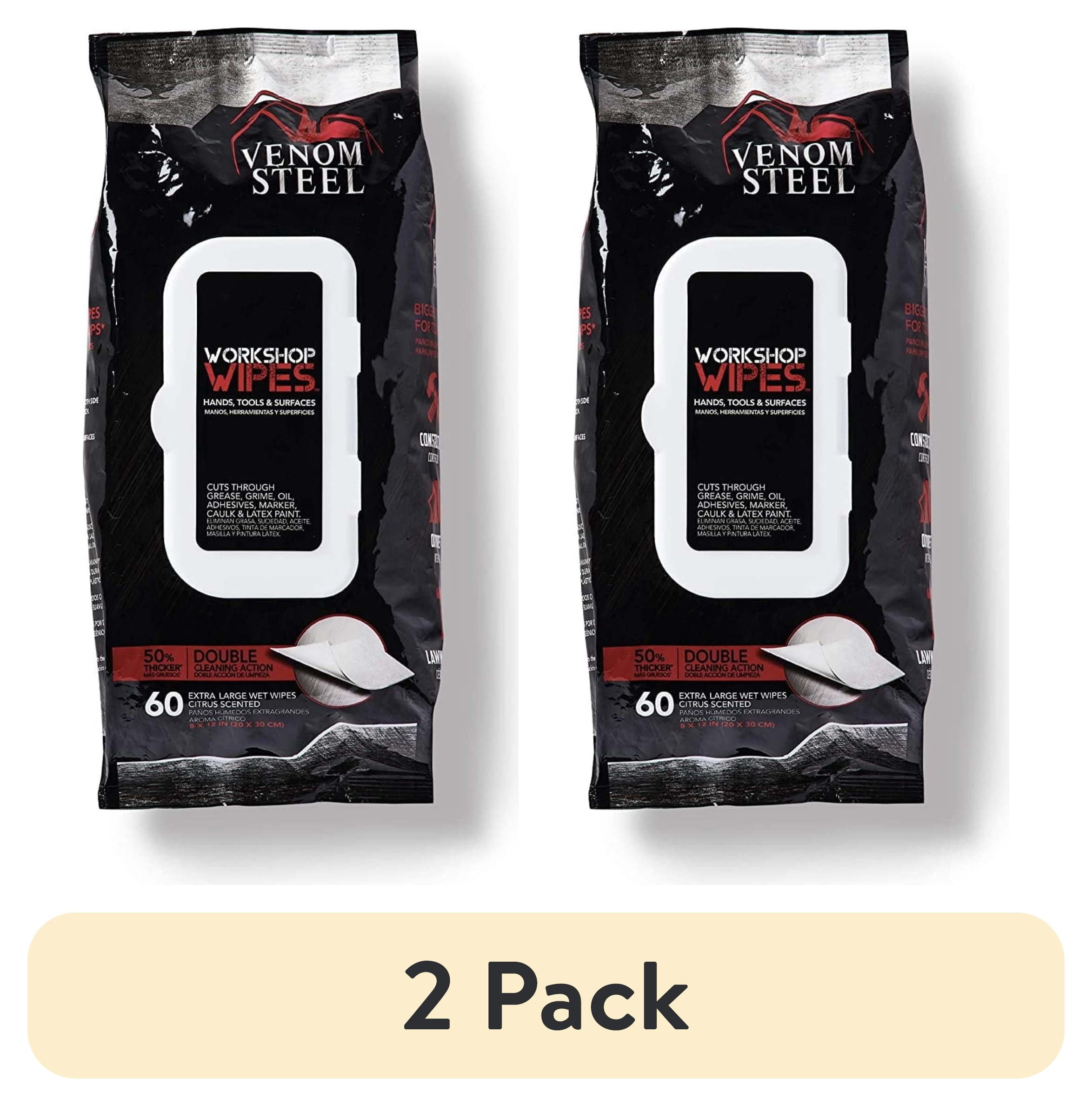 (2 pack) Venom Steel Workshop Wipes with Scrubbing Beads, For Grease, Light Citrus Scent, 8 in x 12 in, 60 in Wipes