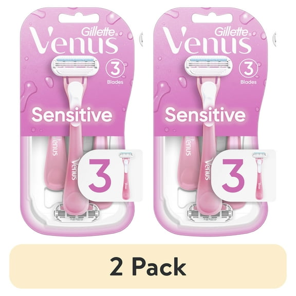(2 pack) Venus Sensitive Women's 3 Blade Disposable Razor, 3 count, Pink