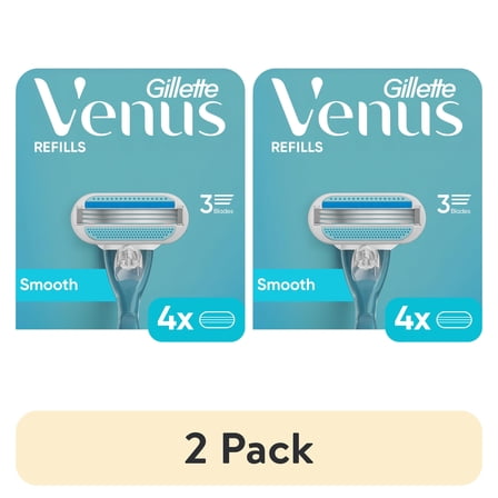 (2 pack) Venus Smooth Women's Razor Blade Refills, 4 Count