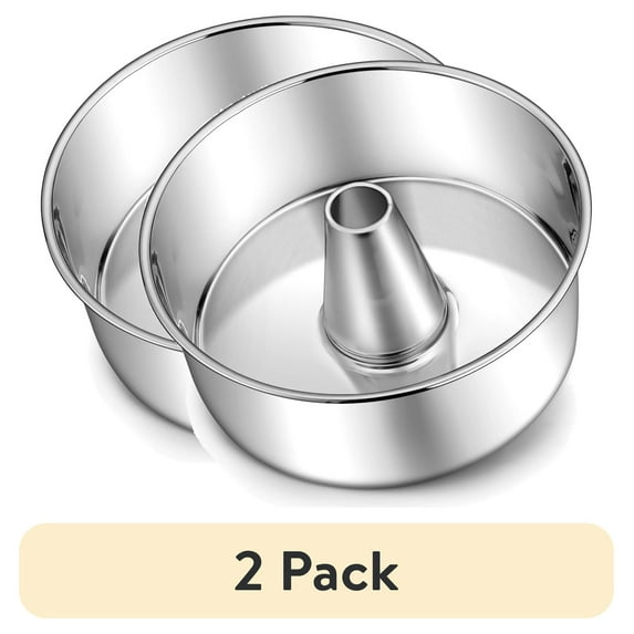 (2 pack) Vesteel 10 inch Angel Food Cake Pan, Stainless Steel Pound Cake Mold with Tube 16 Cups Tube Pan, Non-toxic & One-Piece Design