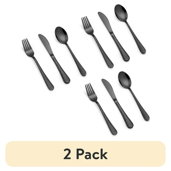 (2 pack) Vesteel 9-Piece Kids Hammered Silverware Set, Stainless Steel Preschooler Eating Flatware Utensils - Black