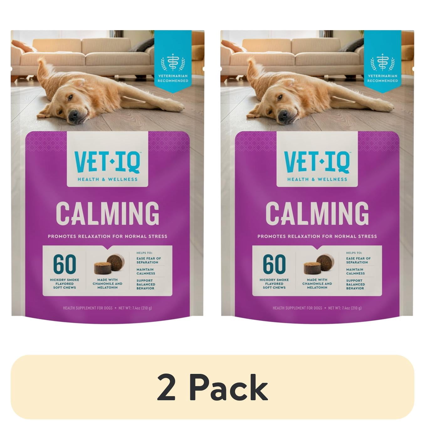 (2 pack) VetIQ Calming Support Supplement Soft Chews for Dogs, Hickory Smoke Flavored Soft Chews, 60 Count