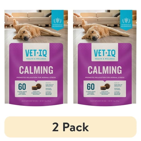 (2 pack) VetIQ Calming Support Supplement Soft Chews for Dogs, Hickory Smoke Flavored Soft Chews, 60 Count