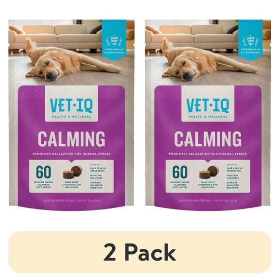 (2 pack) VetIQ Calming Support Supplement Soft Chews for Dogs, Hickory Smoke Flavored Soft Chews, 60 Count