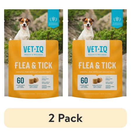 (2 pack) VetIQ Flea & Tick Supplement for Dogs, Hickory Smoke Flavored Chews, 60 Count