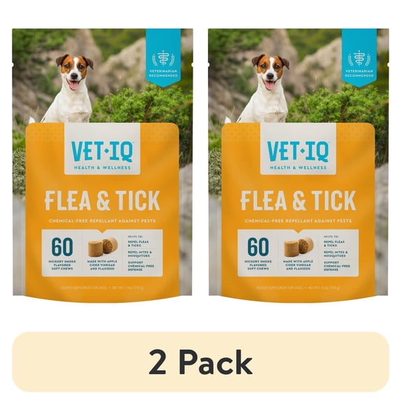 (2 pack) VetIQ Flea & Tick Supplement for Dogs, Hickory Smoke Flavored Chews, 60 Count