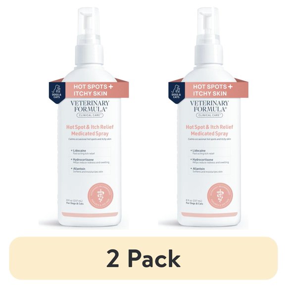 (2 pack) Veterinary Formula Clinical Care Hot Spot and Itch Relief Medicated Spray for Dogs and Cats, 8 oz.