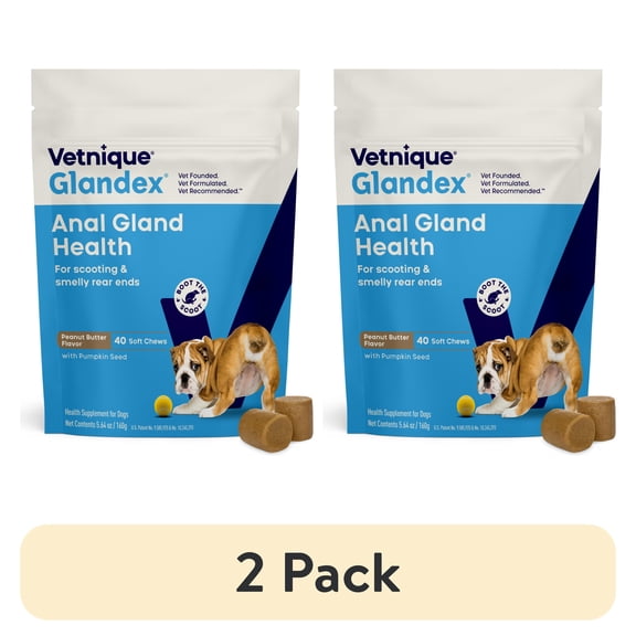 (2 pack) Vetnique Glandex for Dogs Anal Gland & Digestive Health Soft Chews, Peanut Butter Flavor, 40 Count