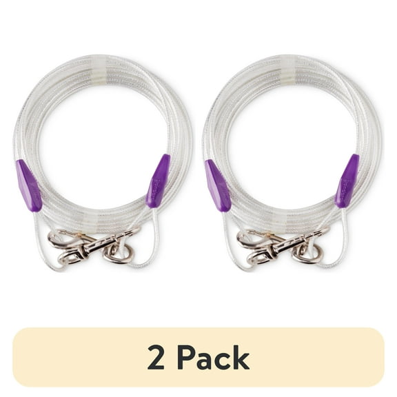 (2 pack) Vibrant Life Reflective Vinyl Covered Tie-Out for Dogs, Medium, 25'