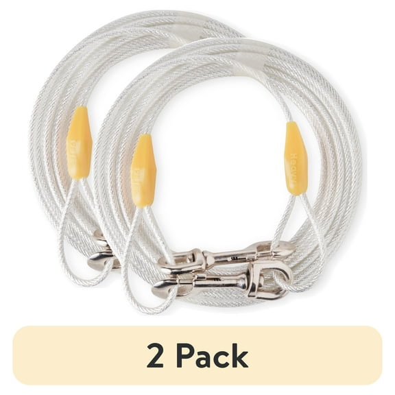 (2 pack) Vibrant Life 25ft Reflective Vinyl-Covered Tie-Out Cable for Dogs up to 125 lb
