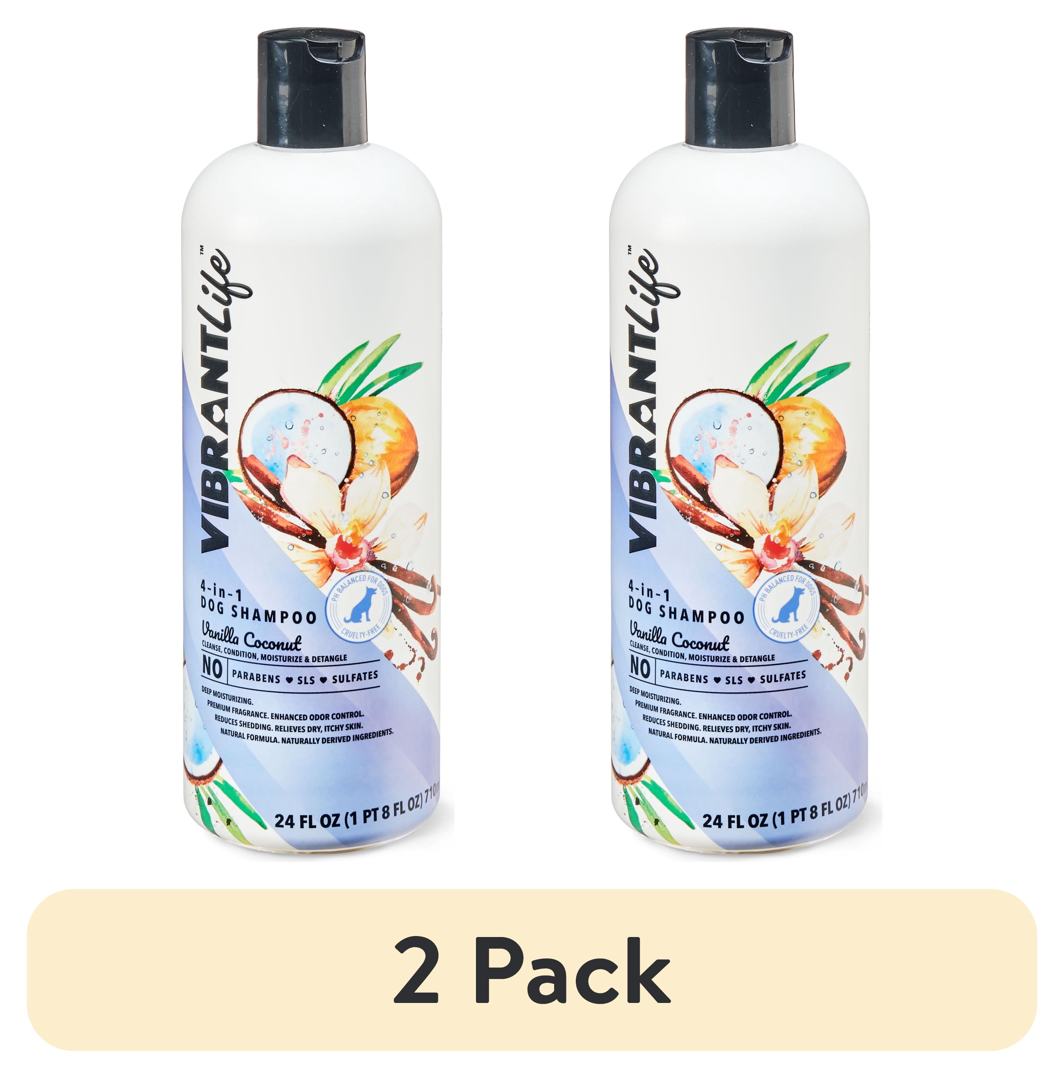 (2 pack) Vibrant Life 4-in-1 Dog Shampoo, Vanilla Coconut Scent, Cleanse, Condition, Moisturize and Detangle your dog's fur, 24 fl oz