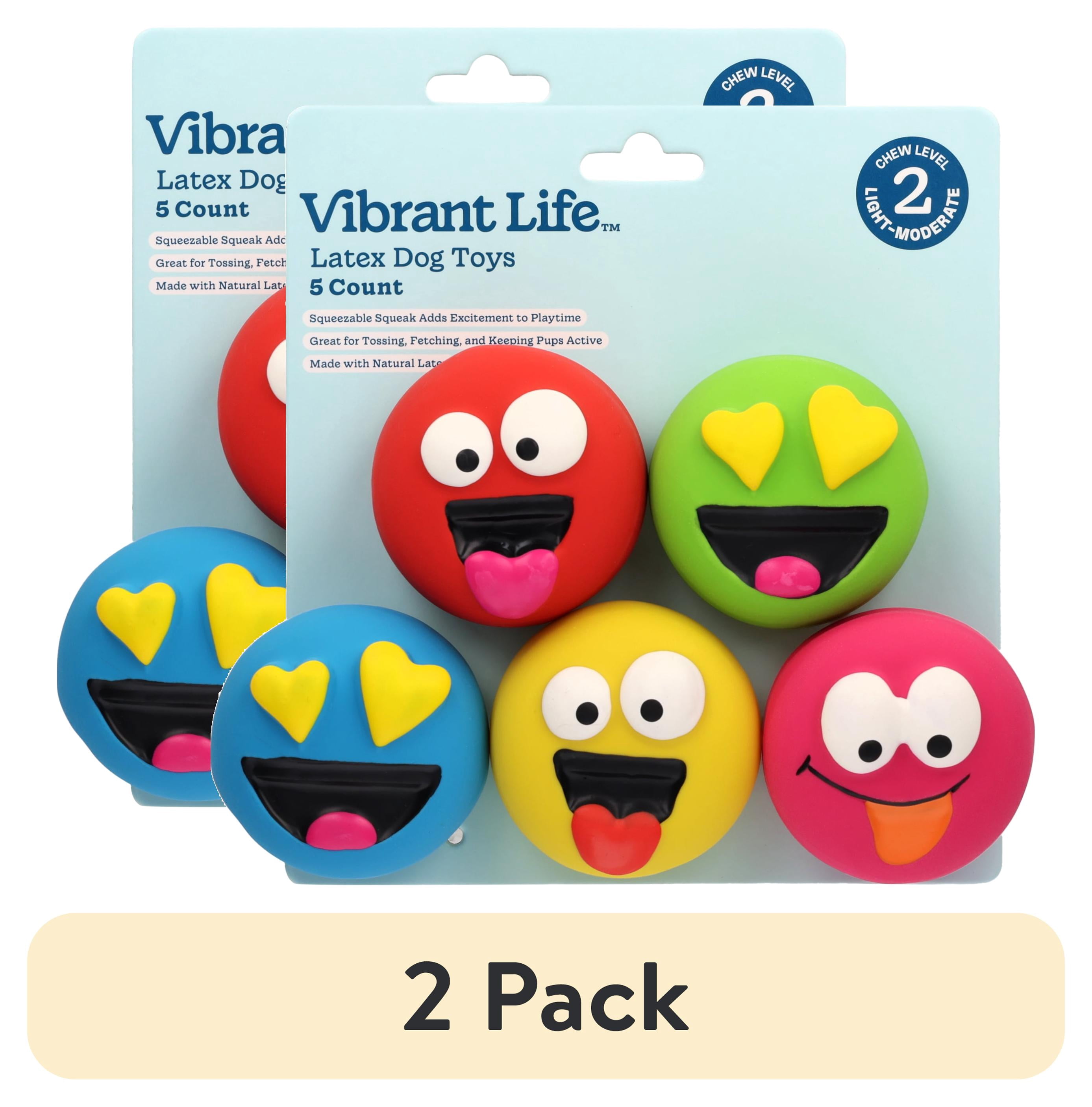 2 pack) Vibrant Life Multicolor Emoticon Latex Dog Toys with