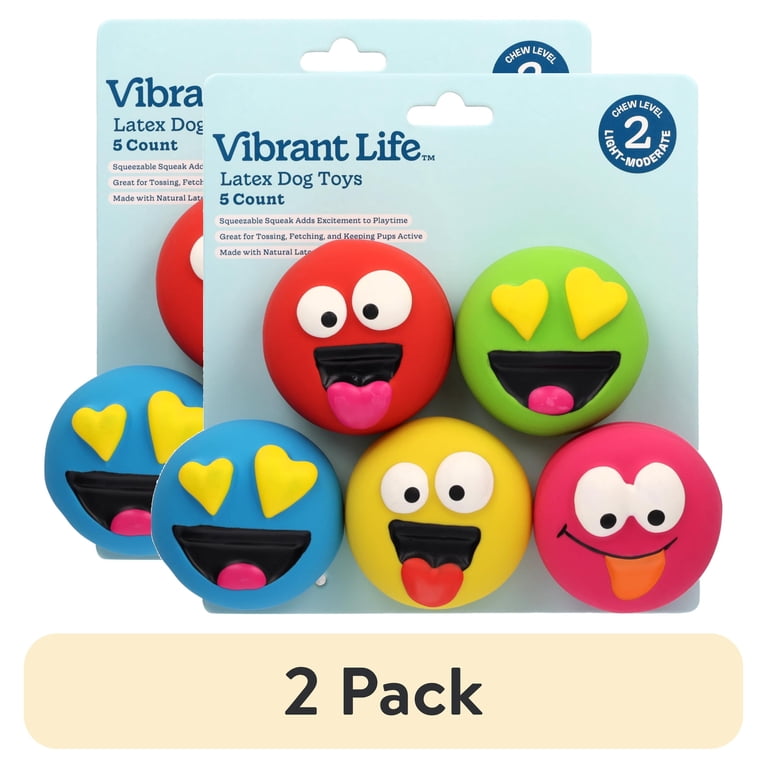 2 pack) Vibrant Life Multicolor Emoticon Latex Dog Toys with