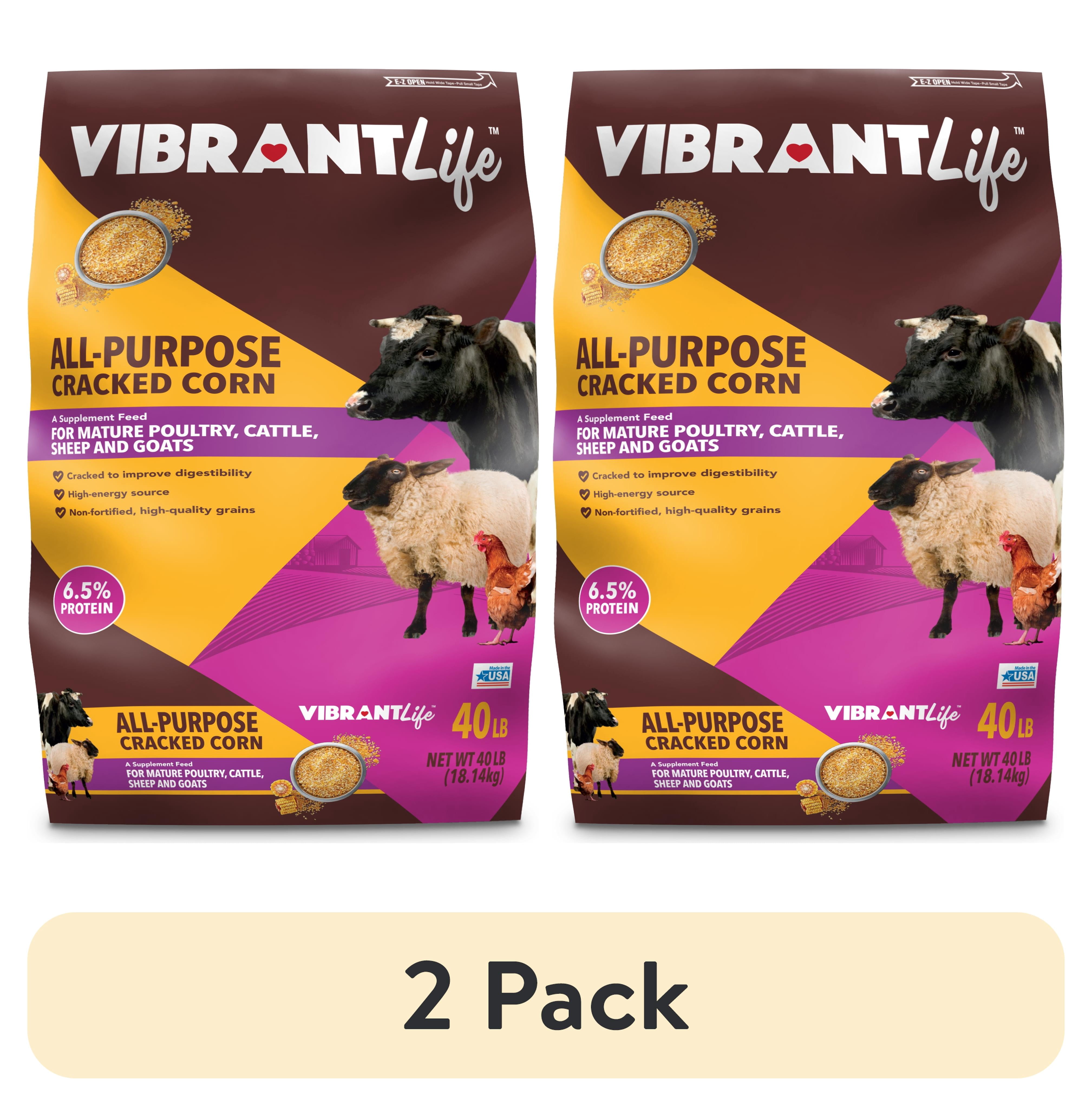 (2 pack) Vibrant Life All-Purpose Cracked Corn Animal Feed for Mature Poultry, Cattle, Sheep, and Goats, 40 lb
