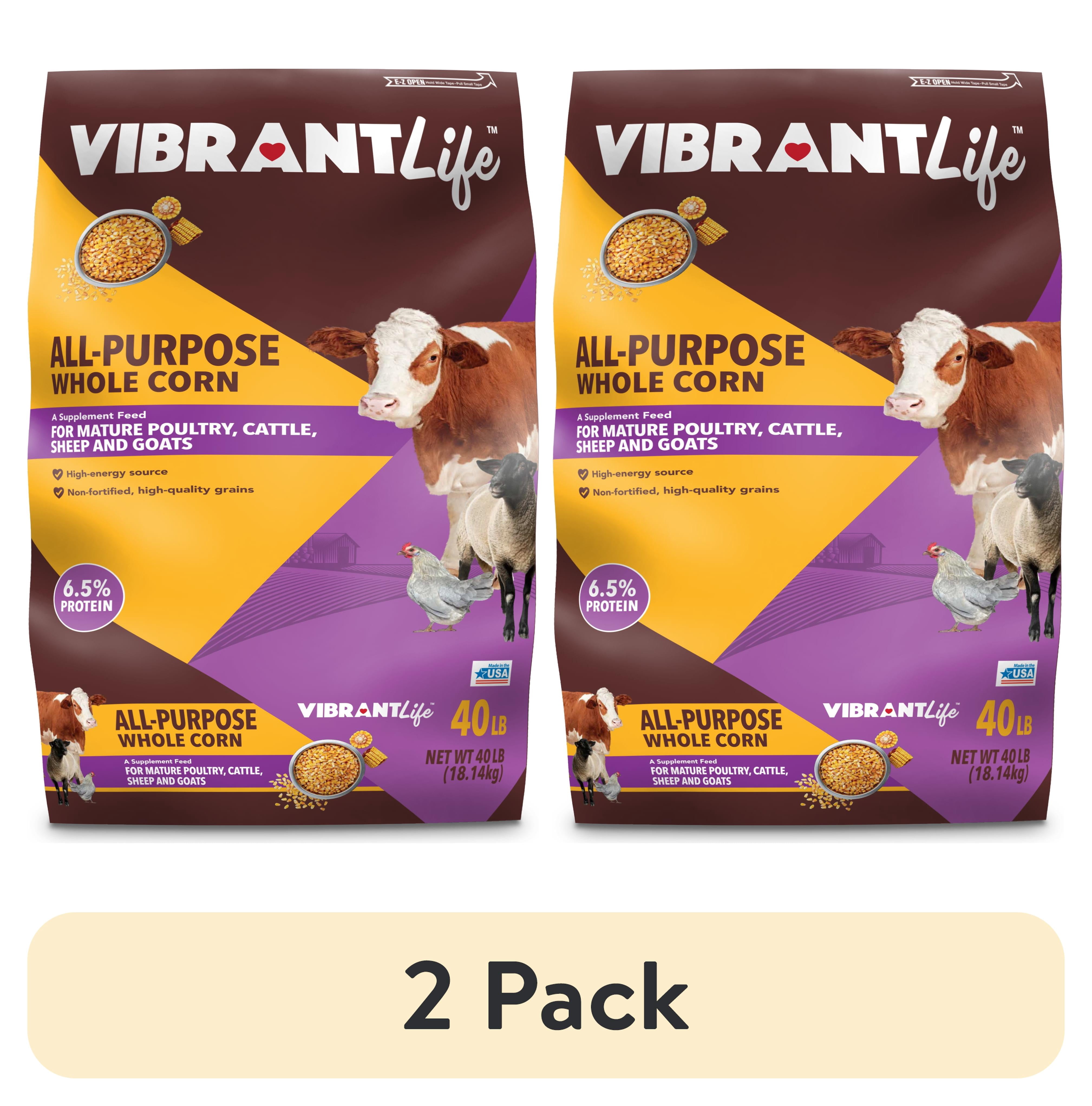 (2 pack) Vibrant Life All-Purpose Whole Corn Animal Feed for Mature Poultry, Cattle, Sheep, and Goats, 40 lb