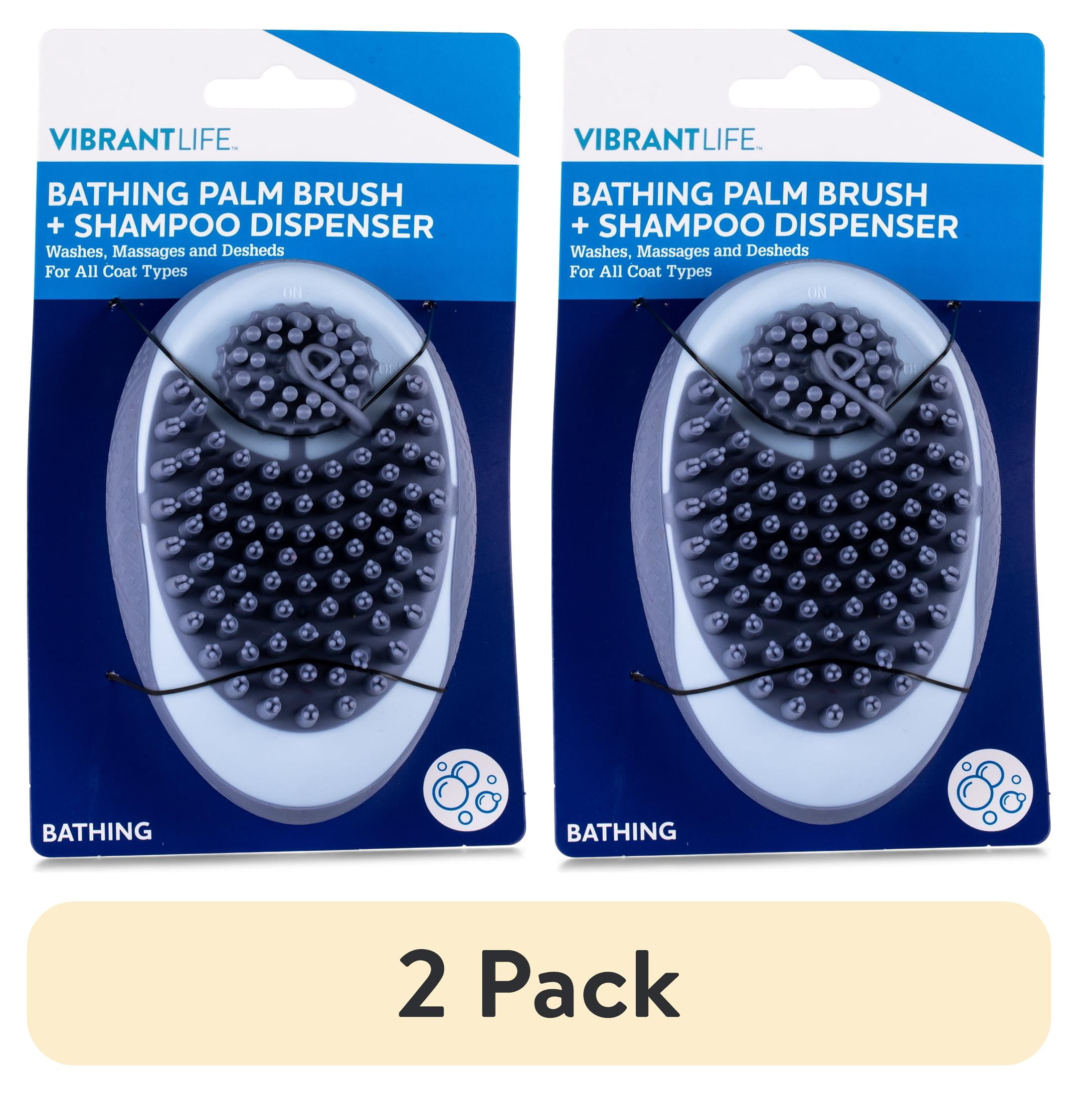 (2 pack) Vibrant Life Bathing Palm Dog Brush + Shampoo Dispenser | Dog Grooming Tool Hand Brush