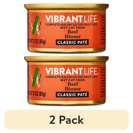 (2 pack) Vibrant Life Beef Dinner Classic Pate Wet Cat Food, Grain-Free, 3 oz Can