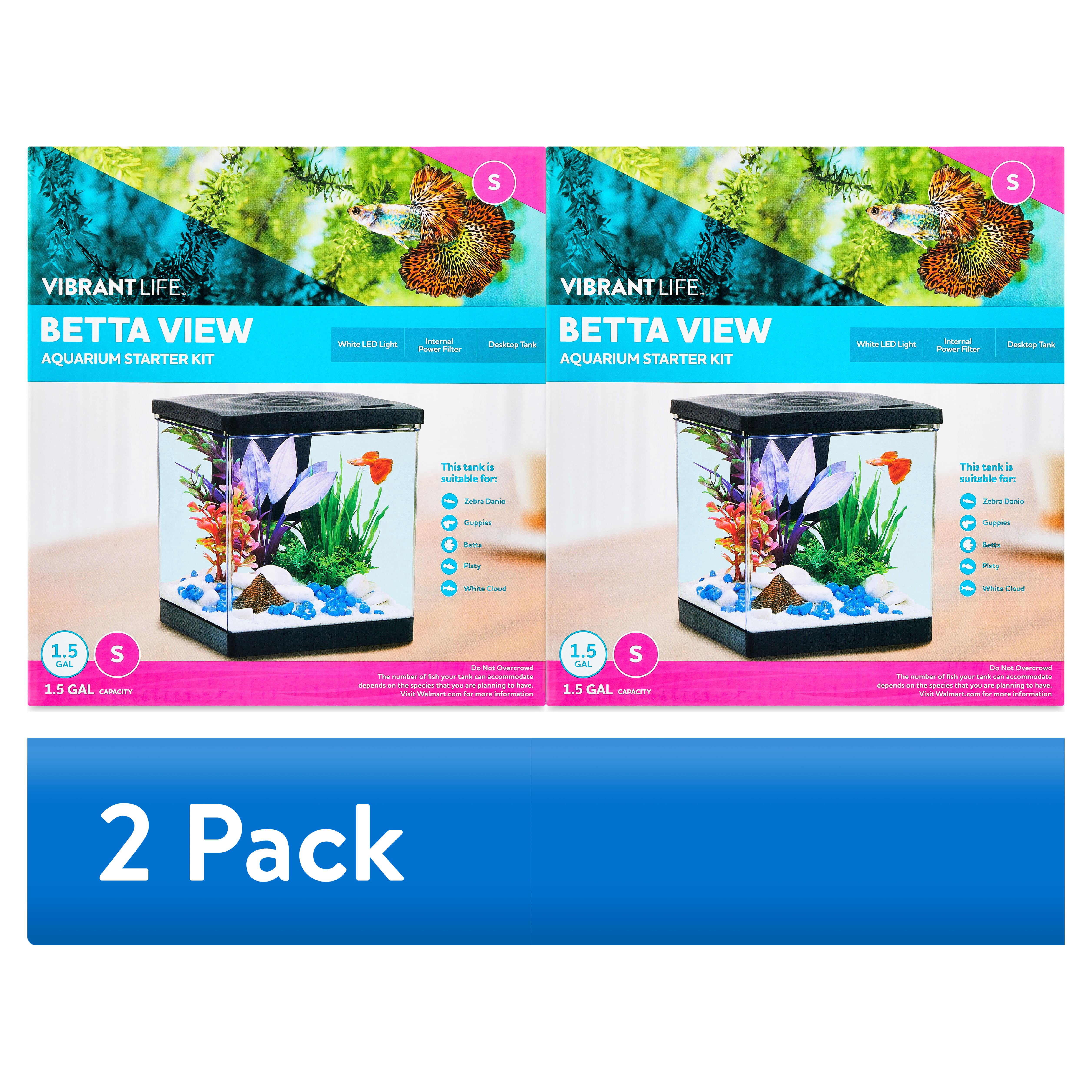 (2 pack) Vibrant Life Betta View Aquarium Starter Kit, Small, 1.5 Gallon