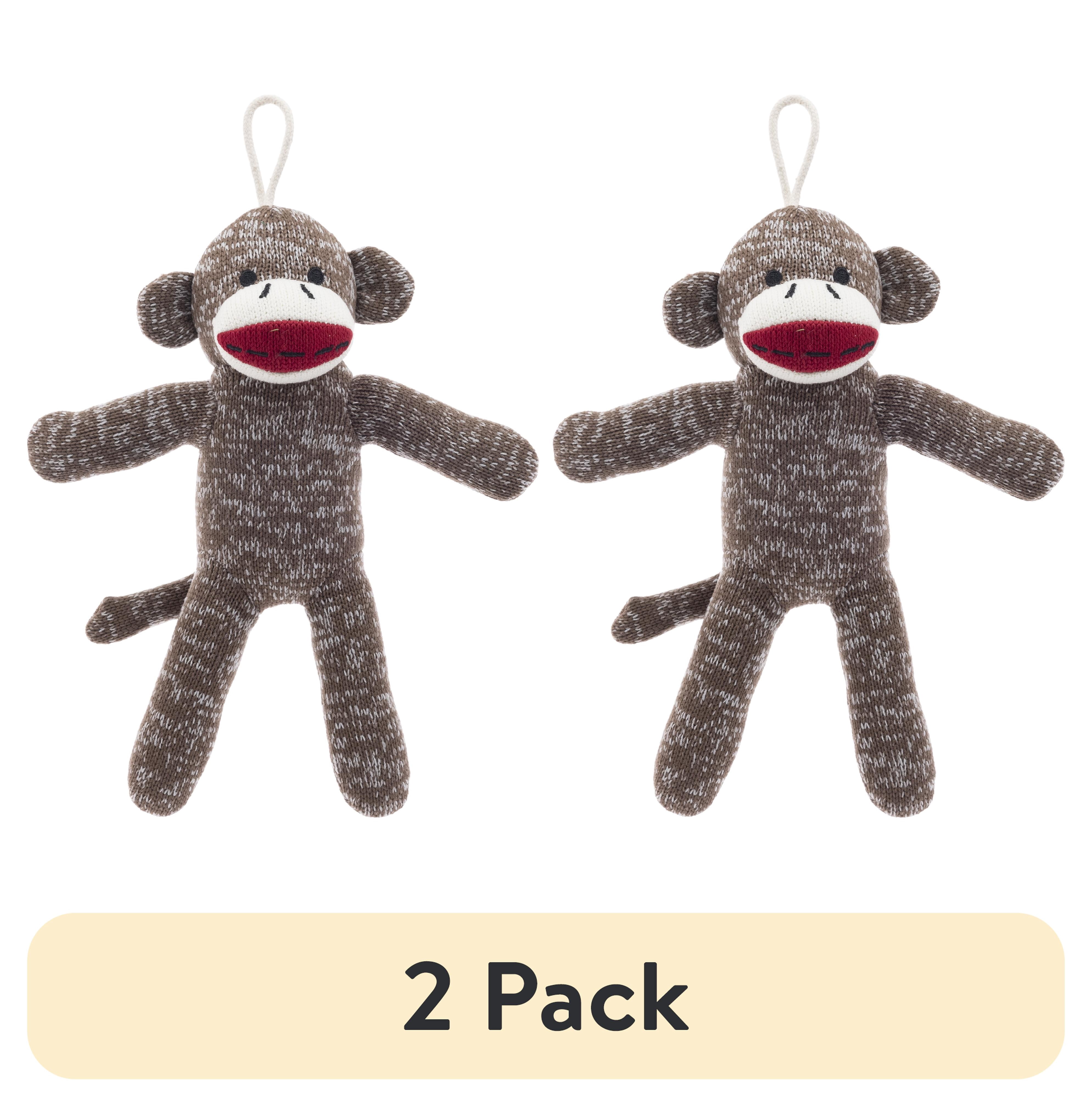 (2 pack) Vibrant Life Brown Sock Monkey Plush Dog Toy with Squeaker, Chew Level 1