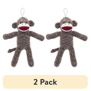 (2 pack) Vibrant Life Brown Sock Monkey Plush Dog Toy with Squeaker, Chew Level 1