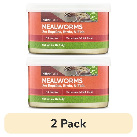 (2 pack) Vibrant Life Canned Mealworms for Reptiles, Birds & Fish, 1.2 oz