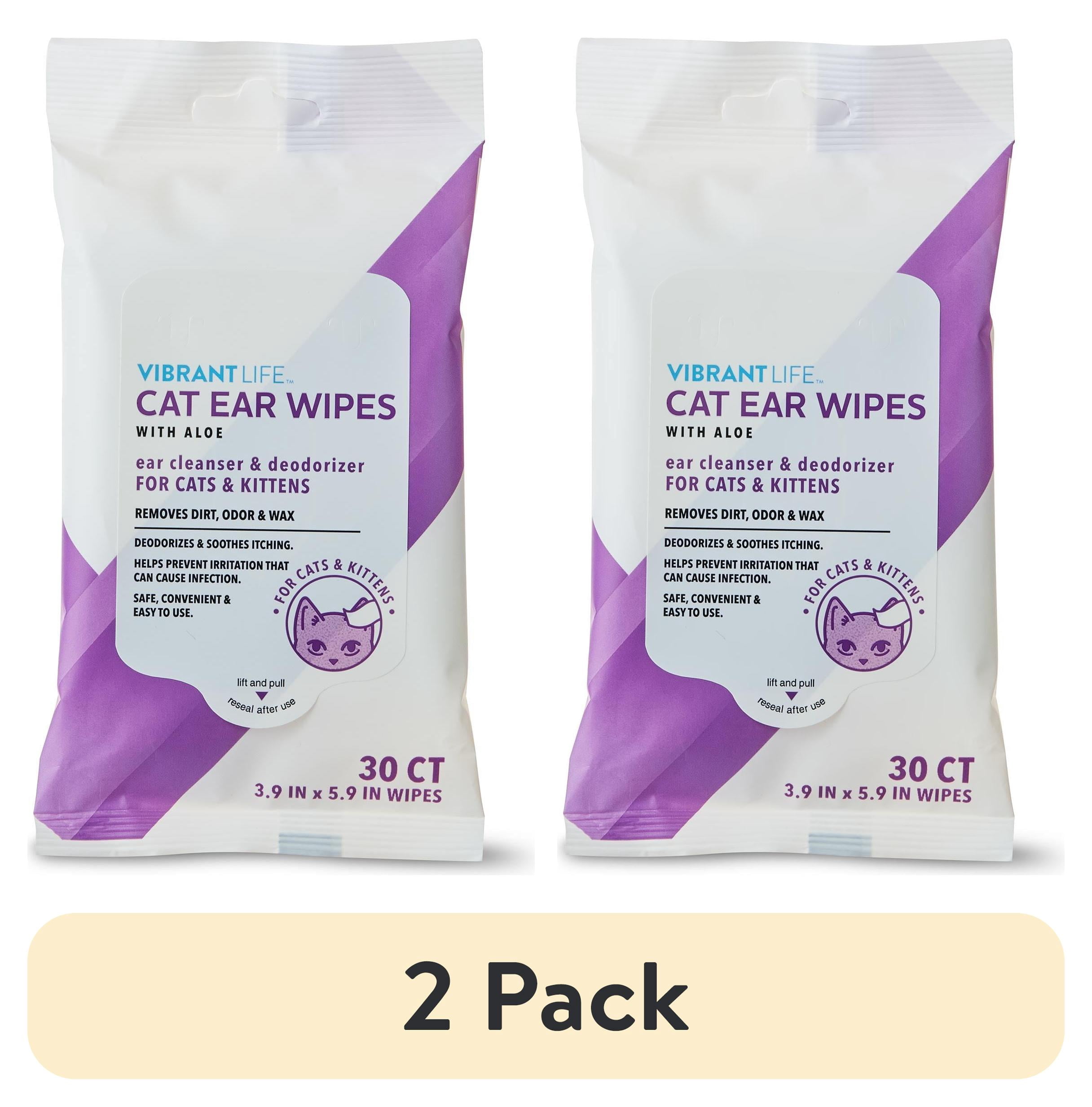 (2 pack) Vibrant Life Cat Ear Wipes with Aloe, 30 Count. Cat Ear Care Type of Wipe.