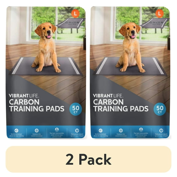 (2 pack) Vibrant Life Charcoal Training Pads  Odor Control, Super Absorbent, Leak Proof, & Fast Dry Dog and Puppy Pee Pads  L 22in x 22in, 50Count