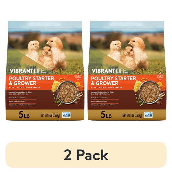 (2 pack) Vibrant Life Poultry Starter and Grower Type C Medicated Crumbles, 5 lb Bag