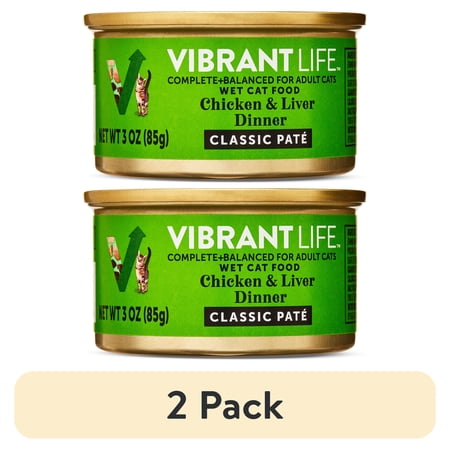 (2 pack) Vibrant Life Chicken & Liver Dinner Classic Pate Wet Cat Food, Grain-Free, 3 oz Can