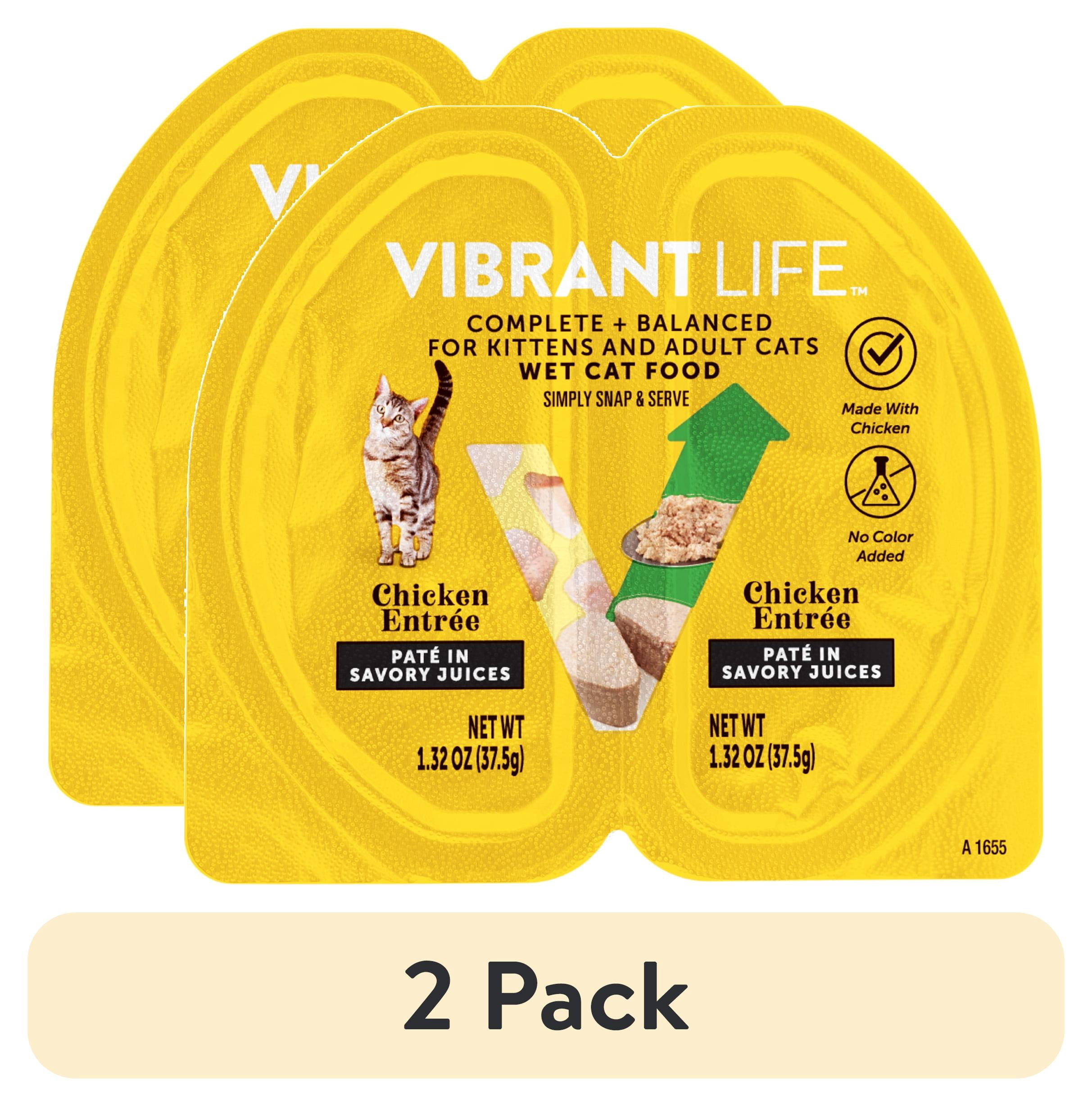 (2 pack) Vibrant Life Chicken Pate in Savory Juices Wet Cat Food, Grain-Free, 2.64 oz Split Tray