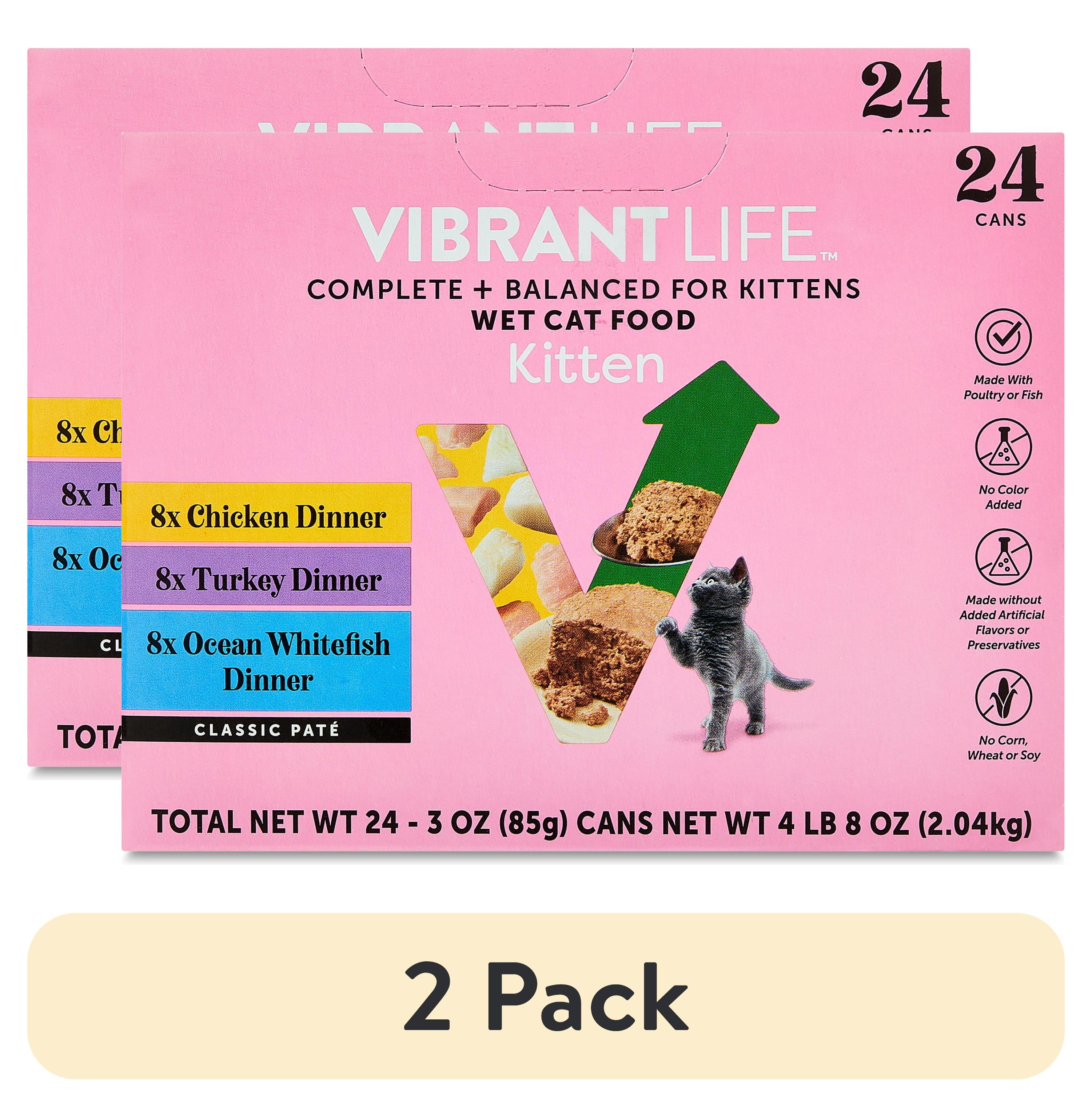 (2 pack) Vibrant Life Variety Pack Classic Pate Wet Kitten Food, Grain-Free, 3 oz Cans, 24 Count