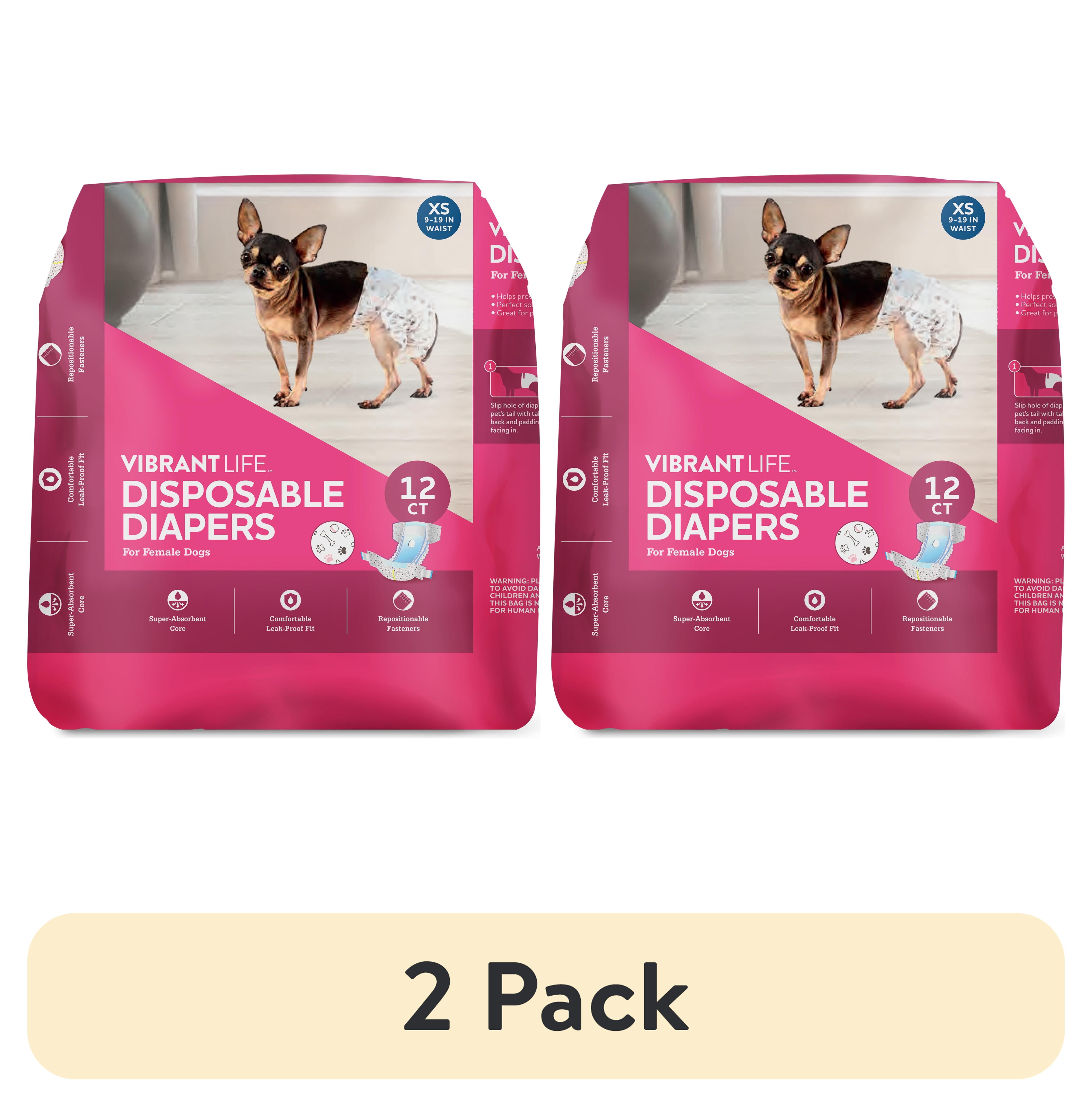 (2 pack) Vibrant Life Disposable Dog Diapers for Female Dogs, X-Small, 12 Count