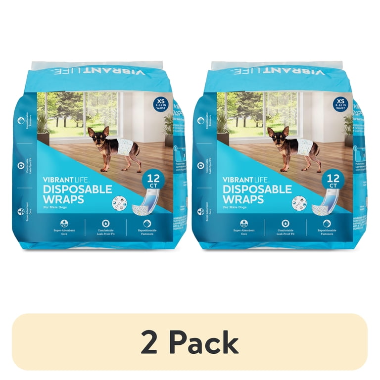 2 pack) Vibrant Life Disposable Dog Wraps for Male Dogs, X-Small