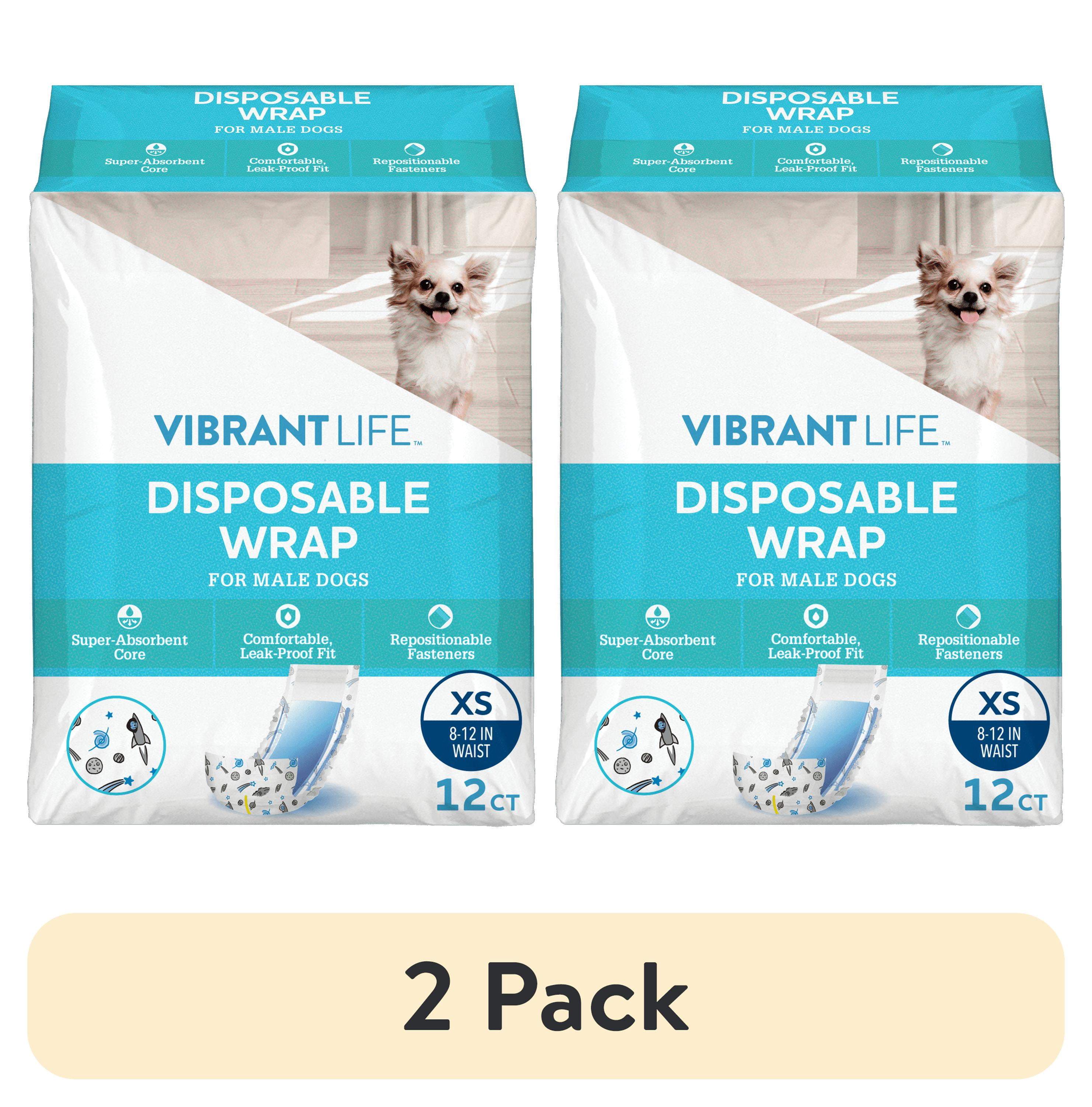 (2 pack) Vibrant Life Disposable Male Wraps for Dogs - XS - 12 Ct