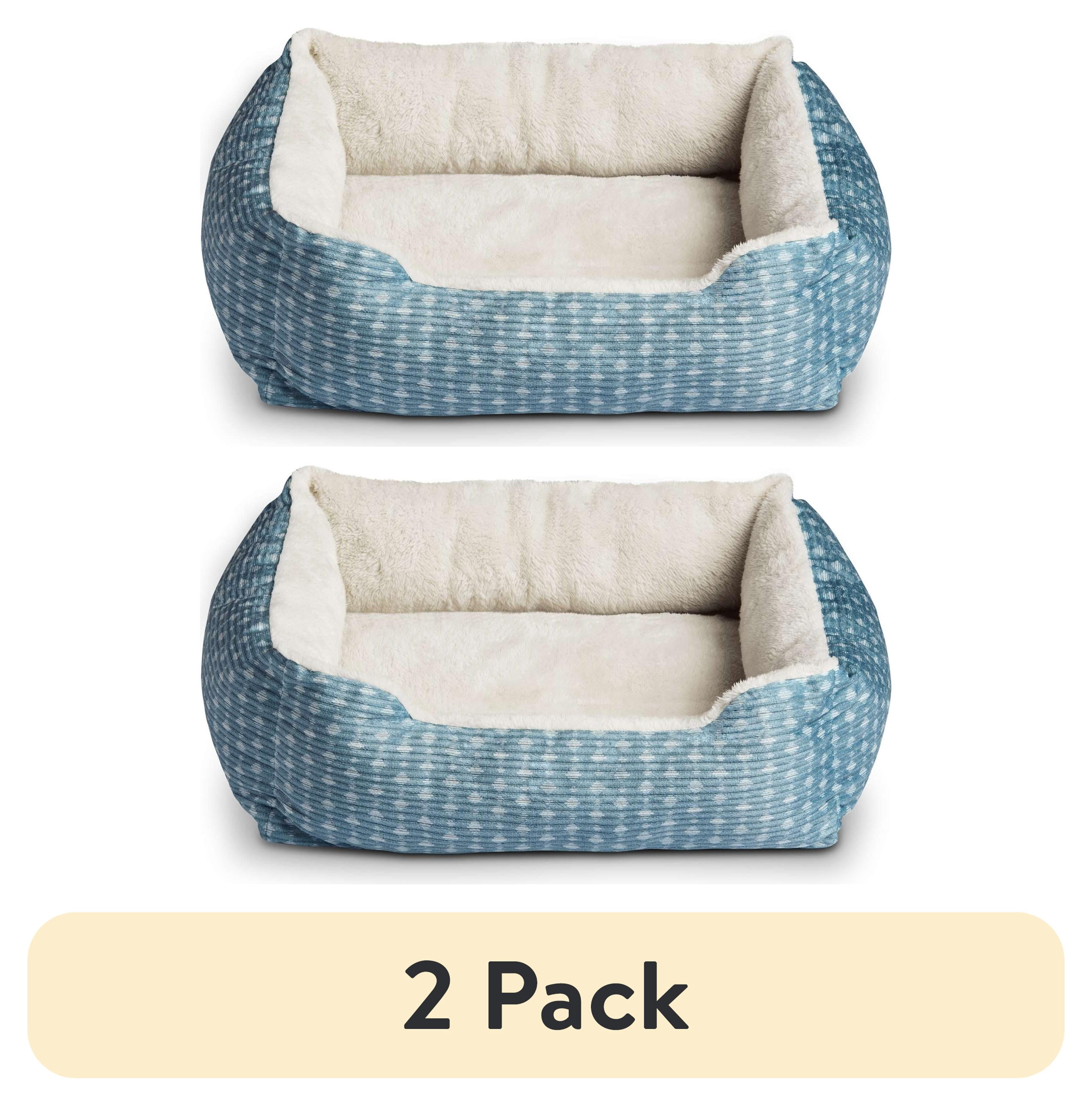 (2 pack) Vibrant Life Small Cuddler Pet Bed, Blue and White, 19" x 15",
