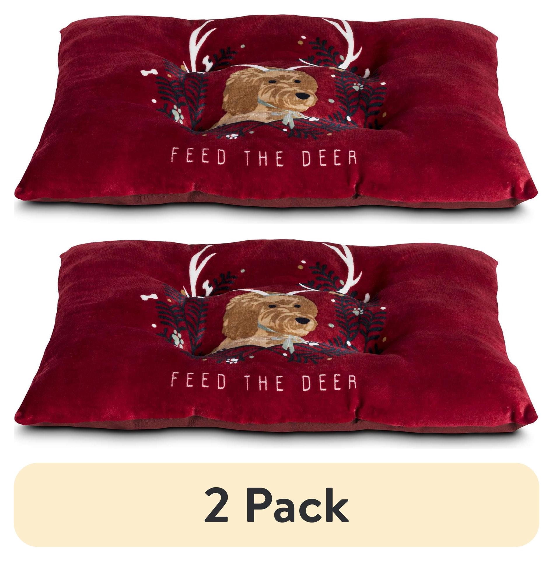 (2 pack) Vibrant Life Dog Bed, Plush Tufted Deer Print, Medium