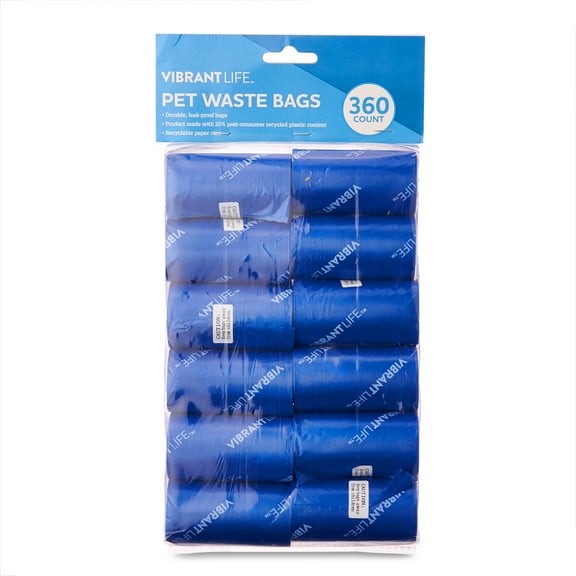 (2 pack) Vibrant Life Dog Waste Bag Refills, Blue, 360 Count