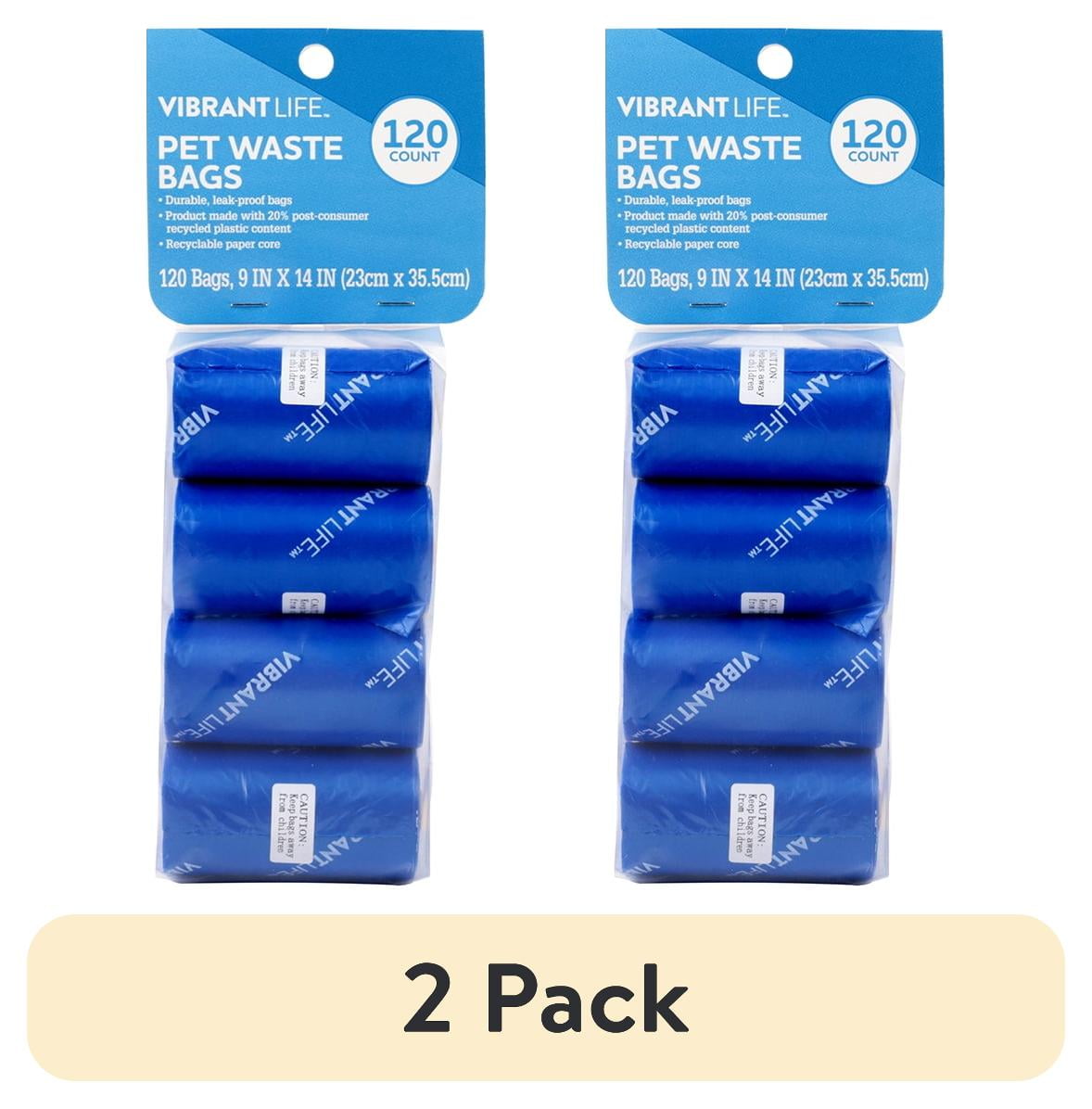(2 pack) Vibrant Life Dog Waste Bags Refills, Total 120 Count on 8 rolls, Blue, 9" x 14"