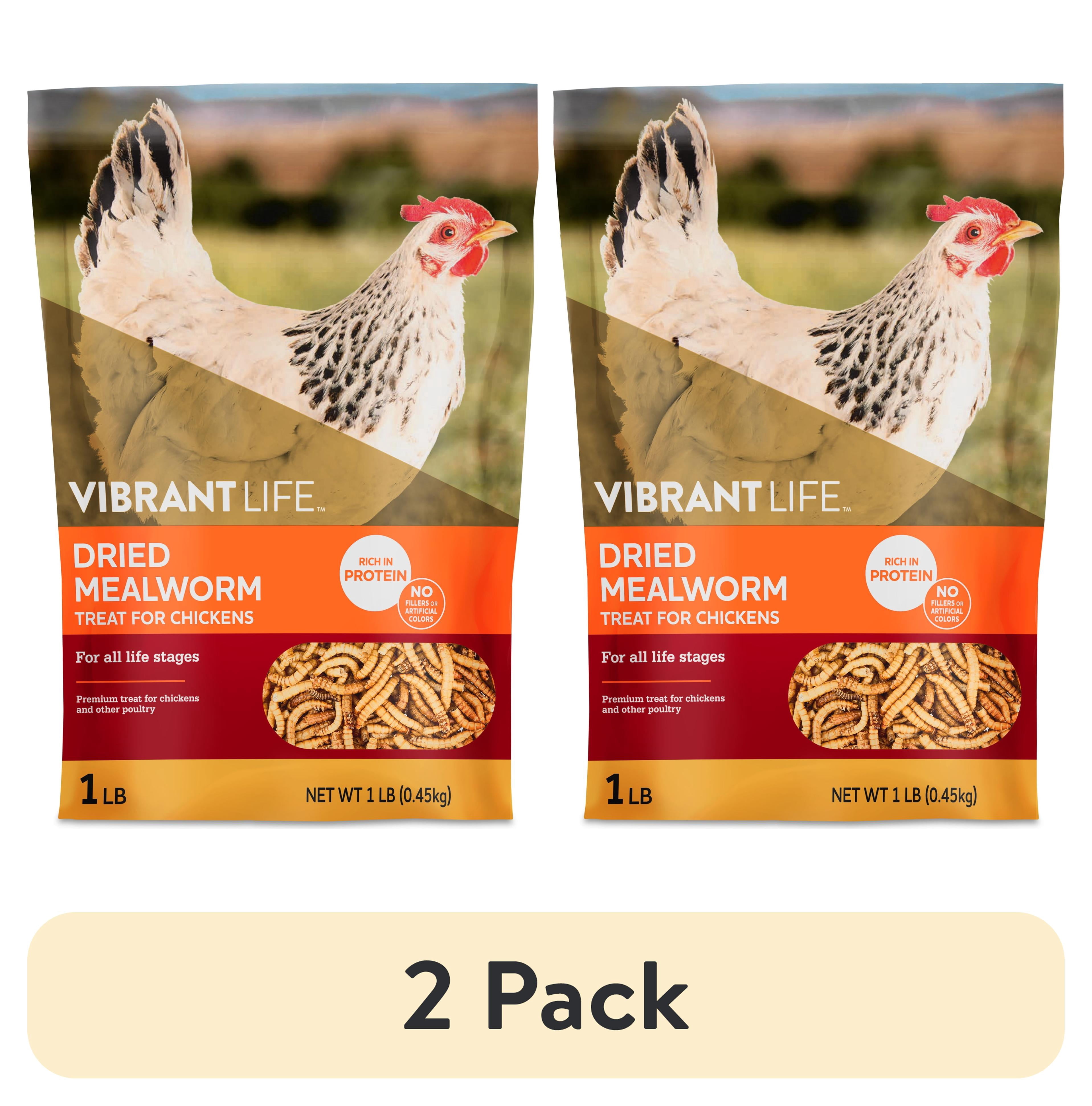 (2 pack) Vibrant Life Dried Mealworm Treat for Chickens, 1 lb Bag