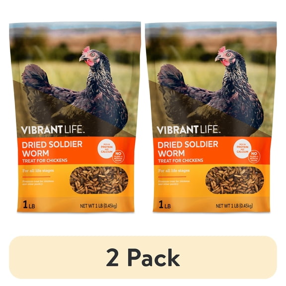 (2 pack) Vibrant Life Dried Soldier Worm Treats for Chickens, 1 lb Bag