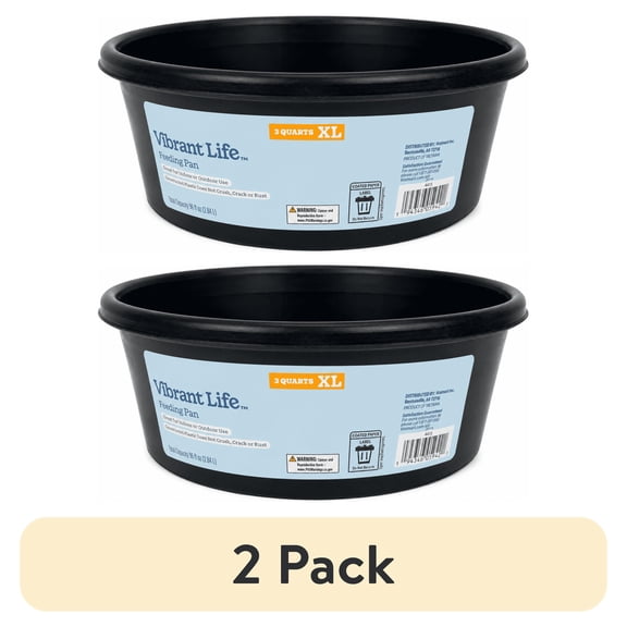 (2 pack) Vibrant Life Extra Large 3-Quart Rubber Feeding Pan, Black