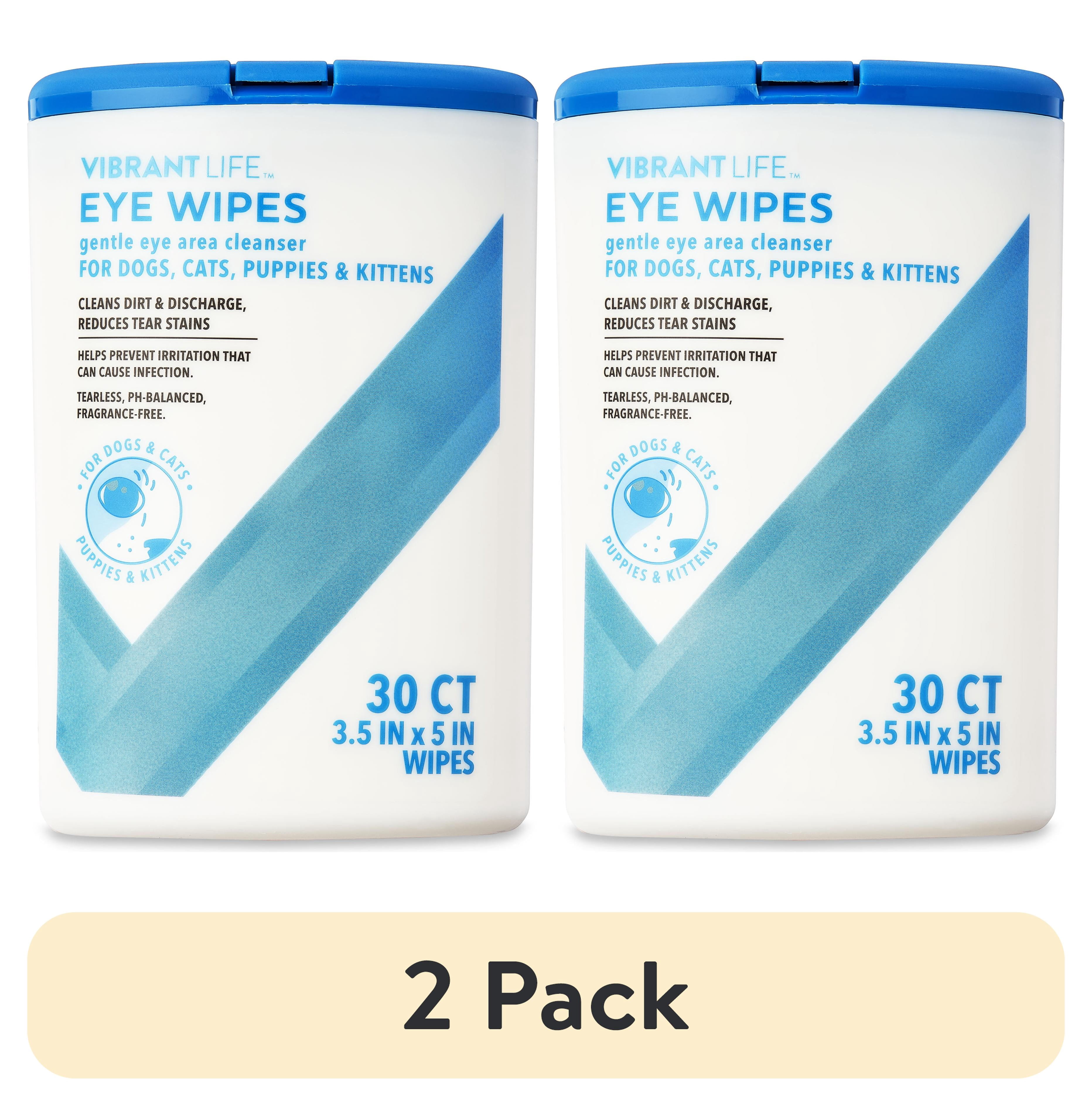 (2 pack) Vibrant Life Eye Wipes for Cats & Dogs, 30 Count Eye Cleanser, Tear Stain Remover.