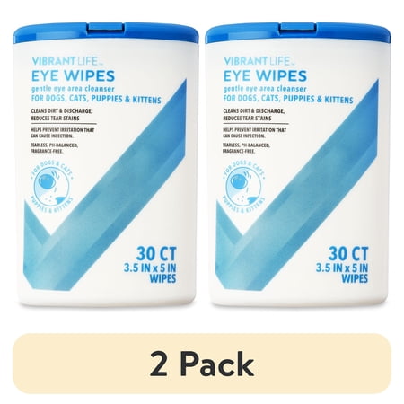 (2 pack) Vibrant Life Eye Wipes for Cats & Dogs, 30 Count Eye Cleanser, Tear Stain Remover.