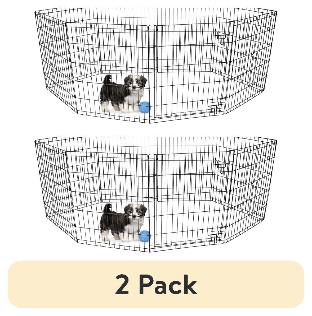 (2 pack) Vibrant Life Foldable 8-Panel Steel Wire Playpen for Dogs, Black, 24"