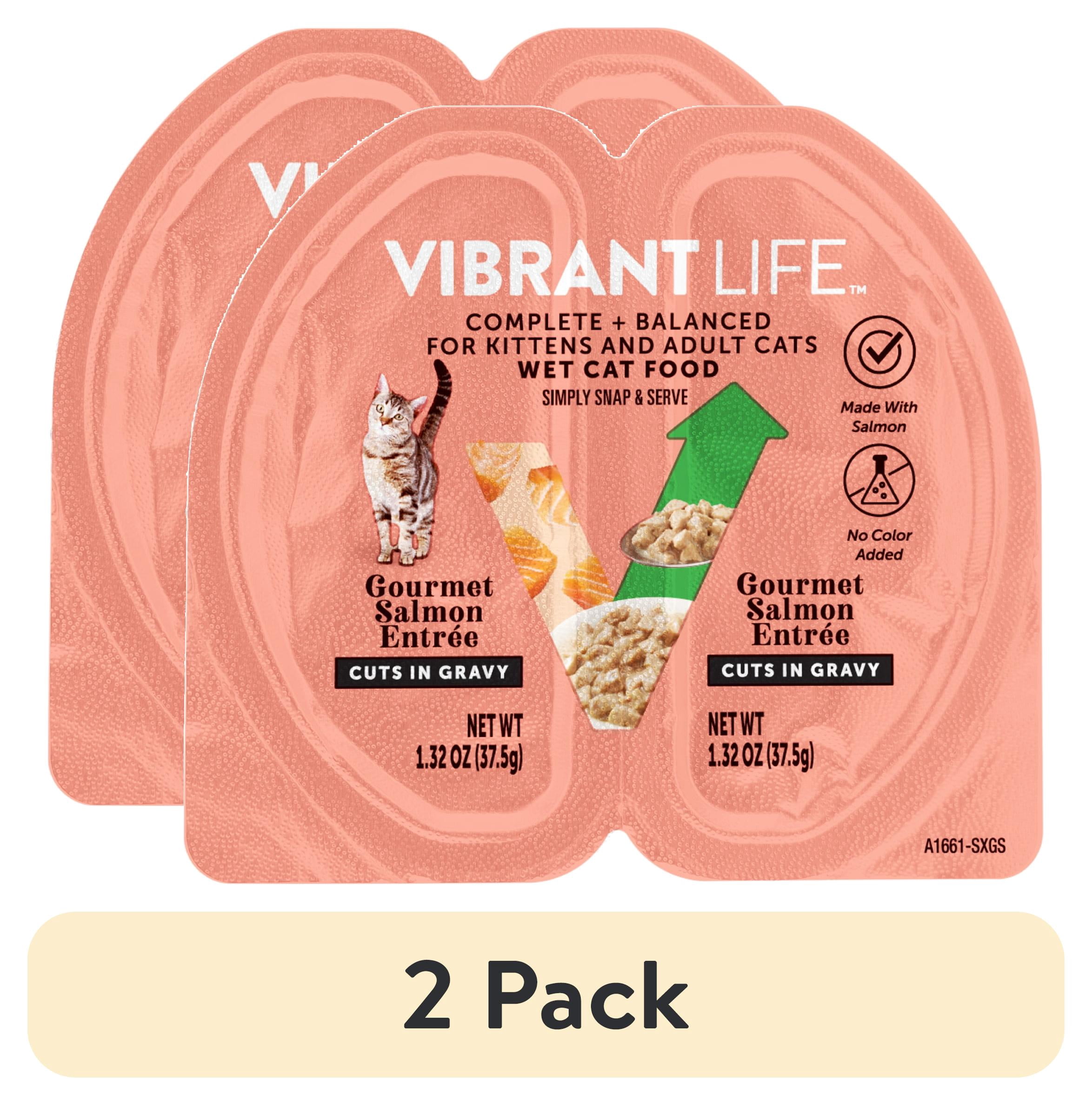 (2 pack) Vibrant Life Gourmet Salmon Entree Cuts in Gravy Wet Cat Food, Complete + Balanced, 2.64 oz Split Cup