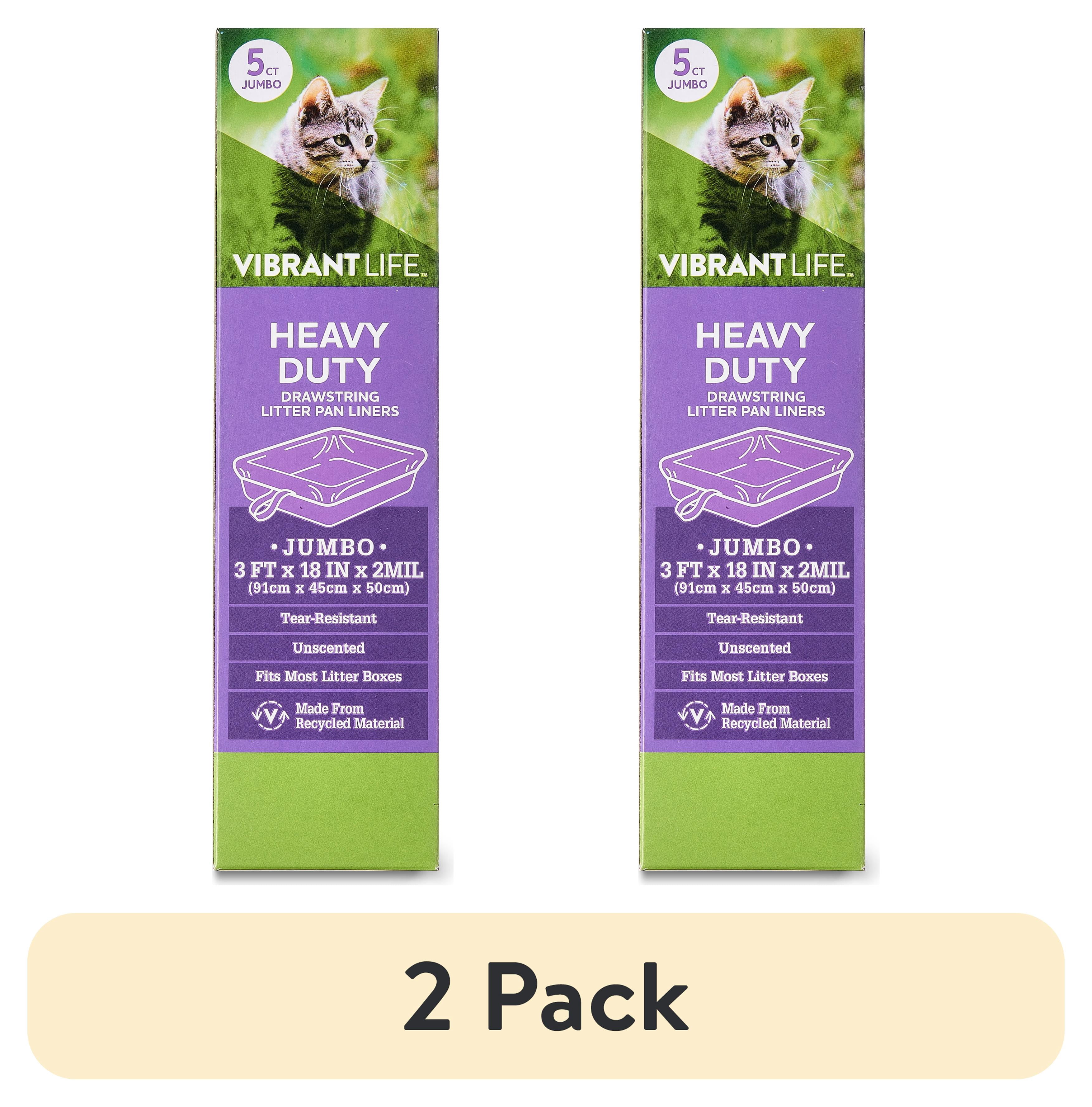 (2 pack) Vibrant Life Heavy Duty Jumbo Drawstring Cat Litter Pan Liners, 5 Count