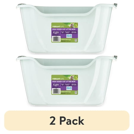 (2 pack) Vibrant Life High-Sided Open Cat Litter Box, XL, Green